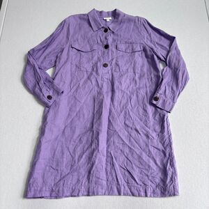 J. Jill Linen Popover Shirtdress Women's L Lavender Purple Long Sleeve Resort
